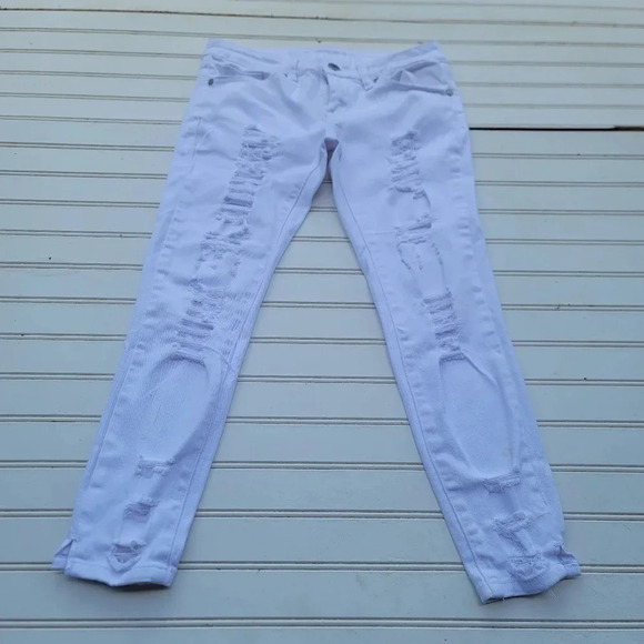 VIP Jeans Womens Skinny White Stretch Distressed High Waist 30x24 Denim 5/6 - Picture 1 of 9